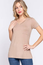 Burgundy Short Sleeve V-neck Top with Pocket
