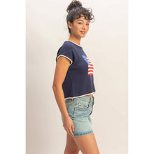 Navy Rolled Hem Sleeveless Flag Graphic Top
