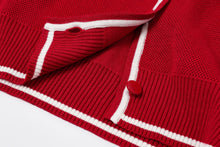 Red Hooded Flow Cardigan With Contrast