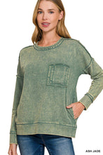 Ash Black terry Washed Raw Edge Front Pocket Pullover