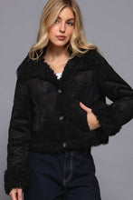 Black Long Sleeve Inside Fur Detail Penny Lane Suede Short Jacket