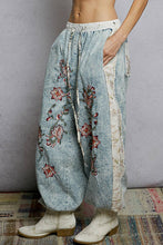 Denim Floral Embroidery Print Patch Denim Jogger POL Pants