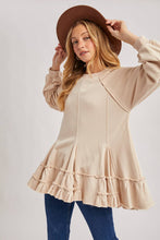Oatmeal French Terry Ruffled Tiered Hem Tunic Sweatshirt