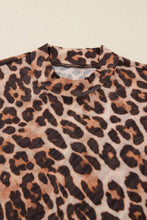Brown Leopard Mesh Mock Neck Long Sleeve Top