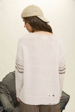 Oatmeal Distressed Long Sleeve Varsity Knit Top