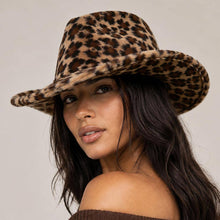 Dark Brown Leopard Fuzzy Faux Fur Leopard Pattern Cowboy Fedora Hat