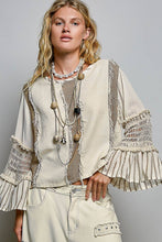 Natural Raw Edge Contrast Panels Textured Woven Boxy POL Top