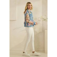 Med Wash Denim Veveret Jacket with Floral Organza Inset
