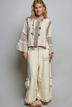 Natural Raw Edge Contrast Panels Textured Woven Boxy POL Top