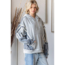 Grey Denim Washed Mixed Hooded Pullover Oli+Hali Top