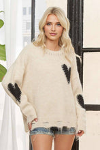 Oatmeal Long Sleeve Heart Patch Knit Sweater