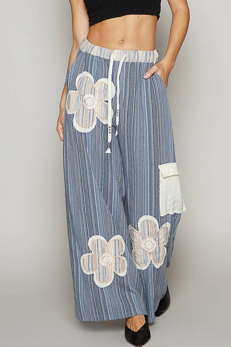 Navy Multi Vintage washing outseam woven wide POL Pants