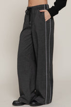 Black Waist Band with String Check Woven Long Pants