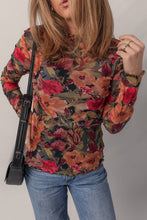 Floral Print Lettuce Trim Long Sleeve Mesh Top