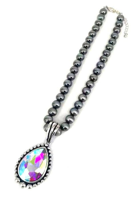 Western Crystal Teardrop Navajo Pearl Necklace