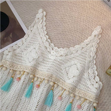 Beige Vintage Fringe Hollow-Out Sleeveless Knit Vest