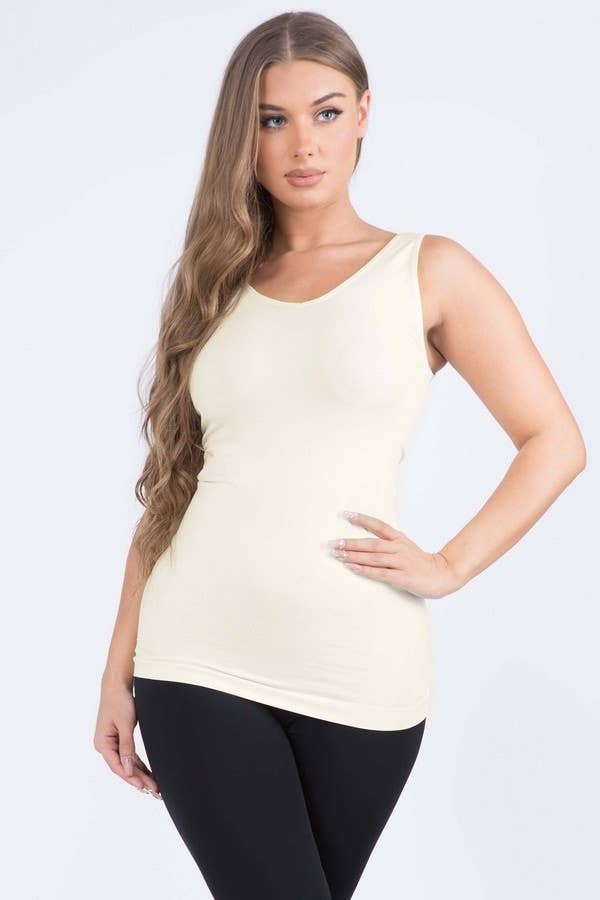 Ivory Reversible V or U Neckline Seamless Tank