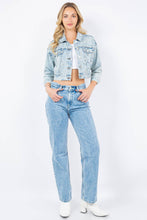 Medium Wash Rhinestone Crop Denim Jacket