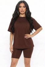 Coffee Loose Fit Top & Bike Shorts Set