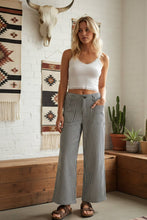 Black White Stretch Striped Wide Leg Pants