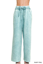 Light Olive Acid Wash Fleece Palazzo Sweatpants With Pockets