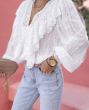 Beige Ruffled Lace Long Sleeve Blouse