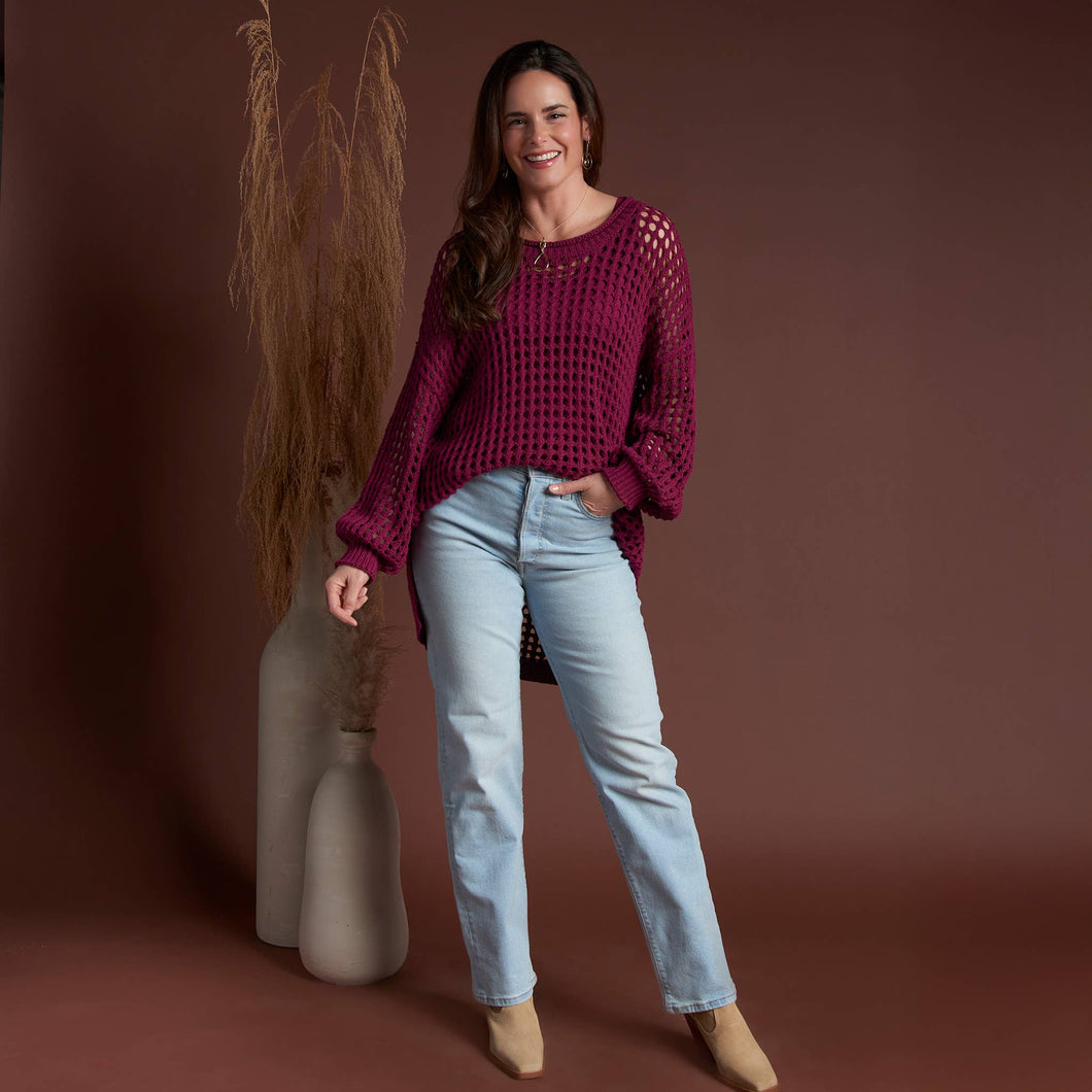 Burgundy Olli Crochet Sweater