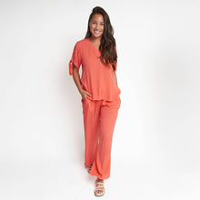 Coral Nika Crepe Tied Short Sleeve V-Neck Blouse