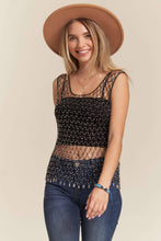 Silver Bead Accent Fishnet Tank Top