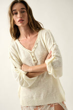 Promesa Lightweight Knit Oversized Roll-Up Henley Sweater Cream