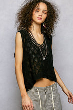 Black V-neck Diamond Weave Crochet Sleeveless Knit POL Top