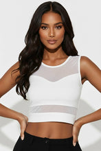White Sheer Mesh Panel Crop Tank Top