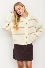 STRIPE JACQUARD BUTTON DOWN KNIT CARDIGAN: BROWN