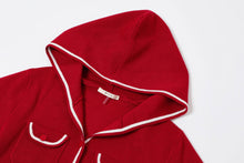 Red Hooded Flow Cardigan With Contrast