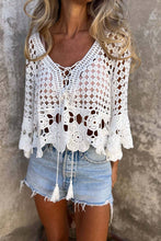 White Crochet Lace Bell Sleeve Blouse