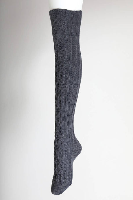 Grey Bold & Cozy Thigh-High Cable Knit Socks