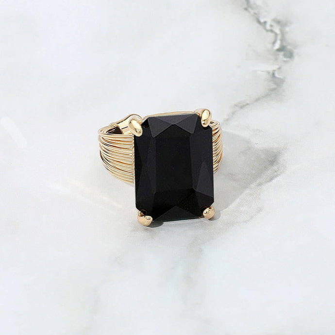 Black Emerald Cut Stone Adjustable Ring