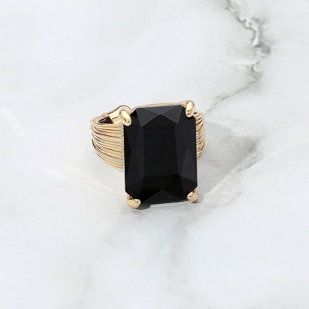 Black Emerald Cut Stone Adjustable Ring