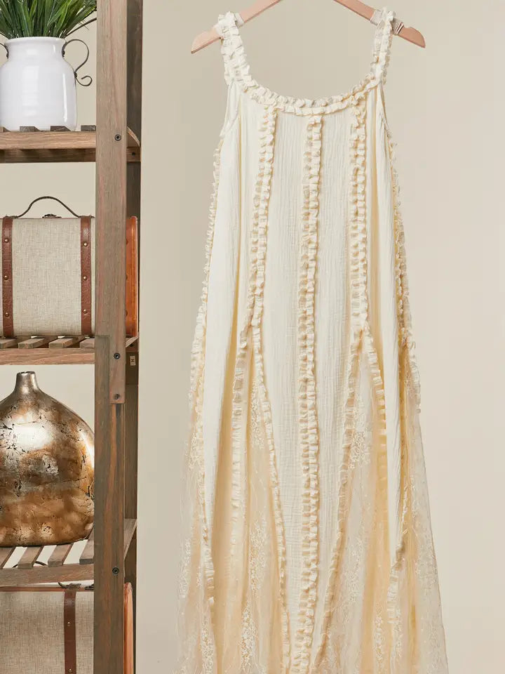 Cream Ruffled Boho Maxi Mello Dress