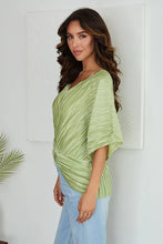 Lime Pleated Twist Front Draped V Neck Venti Blouse