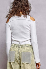 Vintage Washing Solid Buckle Open Shoulder Knit Thermal Top: PALE OLIVE