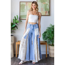 Denim Lace Insert Ruffle Flare Wide Leg Oli+Hali Pants