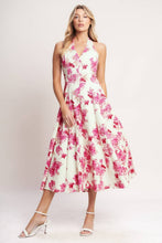 Ivory Fuchsia printed woven halter midi dress