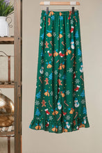 Green Printed Wide-Leg Pants with Ruffle Hem