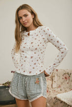Ivory Multi Floral Snap Front Long Sleeve Waffle Knit Top
