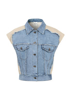 Taupe Light Blue Knit Denim Mix Vest
