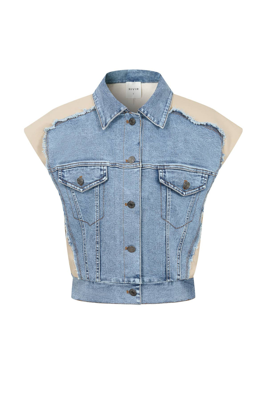 Taupe Light Blue Knit Denim Mix Vest
