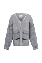 Grey Denim Knit Sweater with Denim Contrast