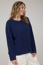 Navy Crew Neck Ribbed Long Sleeve Knit Top