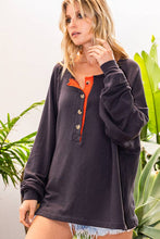 Charcoal  Contrast Placket Oversize Bucketlist Tunic Top